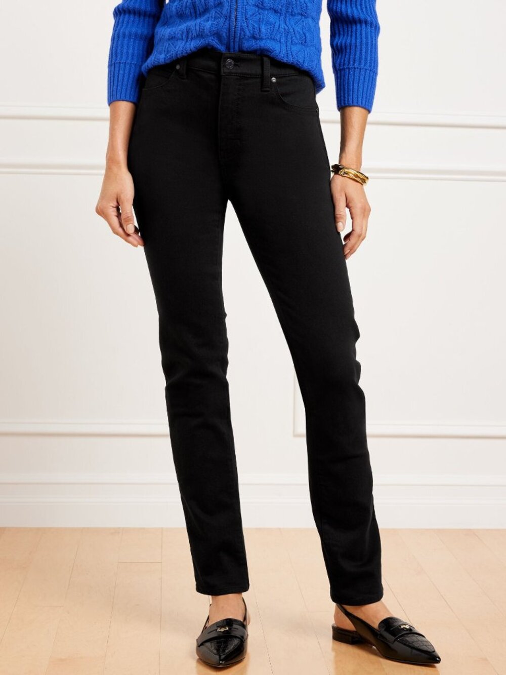 NWT Talbots Petite Size 8 8P Black High Rise Straight Leg Stretch Jeans NEW